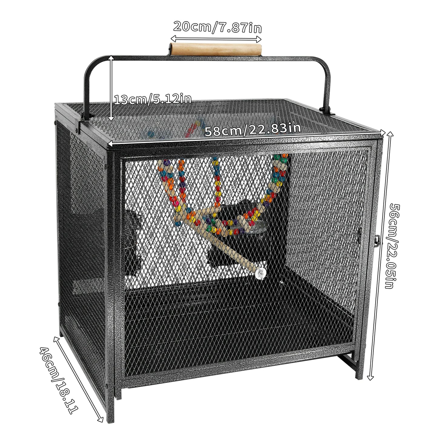 Wrought Iron Bird Travel Carrier Cage Parrot Cage with Handle Wooden Perch & Seed Guard for Small Parrots Canaries Budgies Parro