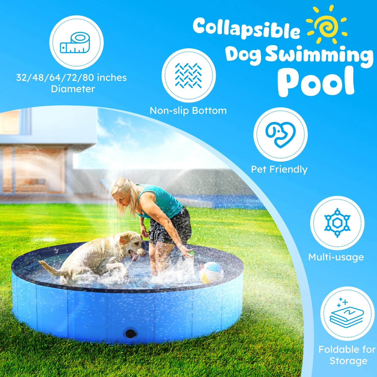 Portable, Foldable, Hard-Plastic Pet Swimming Pool-Tub,