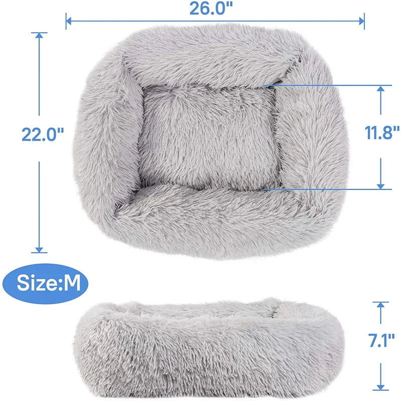 Luxury Dog Bed,  Square, Plush & Calming