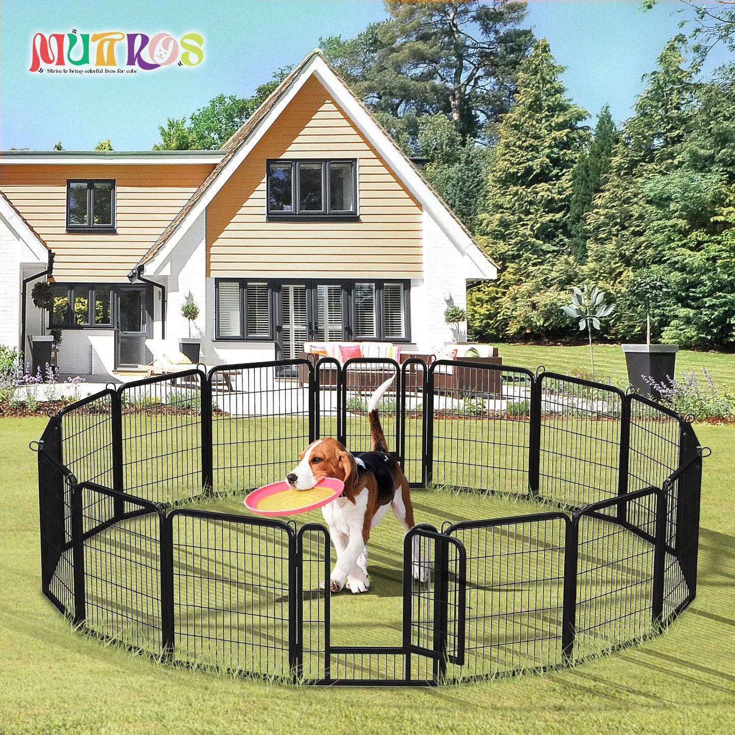 Outdoor/Indoor Foldable Metal Pet Playpen With Door