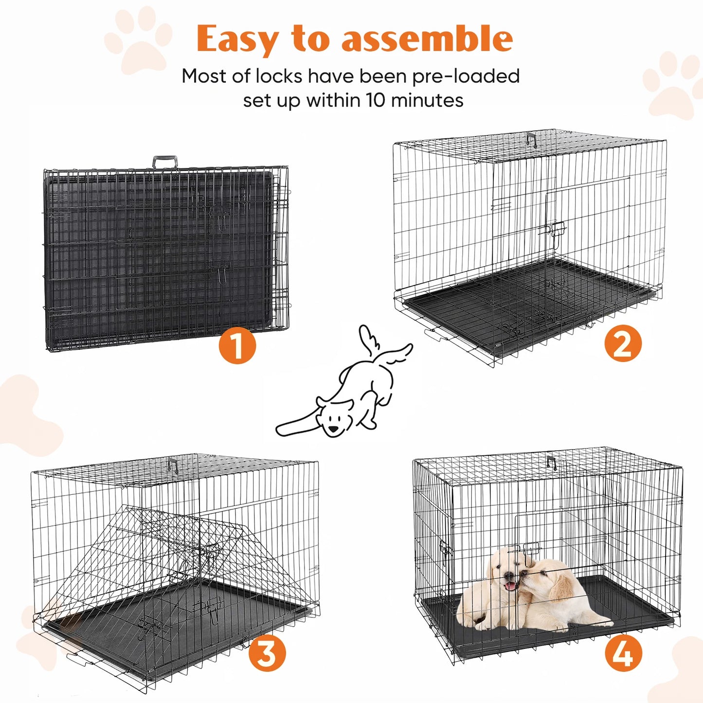 36, 42, or 48 Inch Double-Door, Folding Dog Cage.