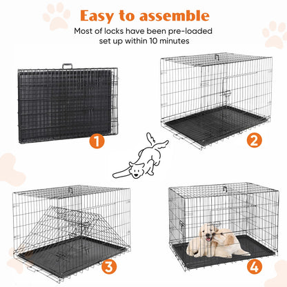 36, 42, or 48 Inch Double-Door, Folding Dog Cage.