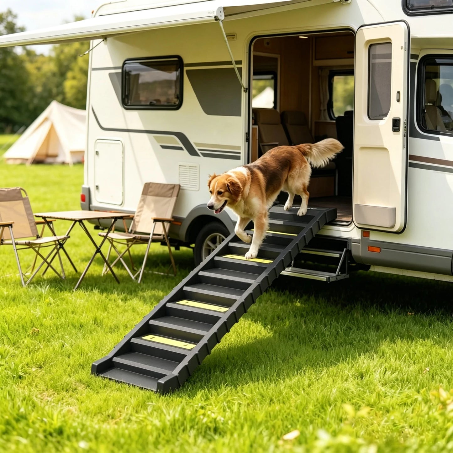 Black Folding Pet Car Ramp – Foldable Dog Ramp for Large Medium Small Dogs