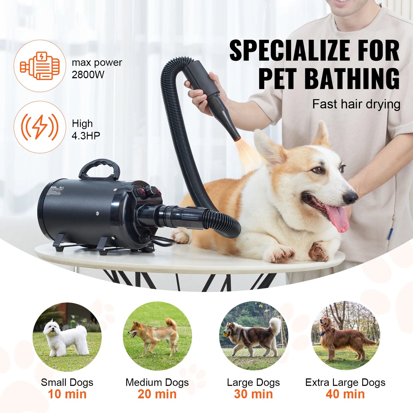 2000W/2.7HP Dog Blow Dryer Adjustable Speed  & Temperature