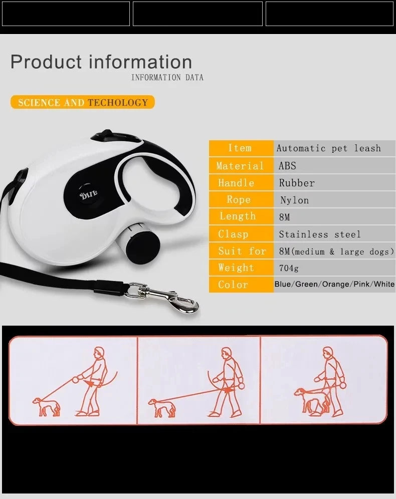 15'/25' Premium Durable Automatic Retractable Dog Leash