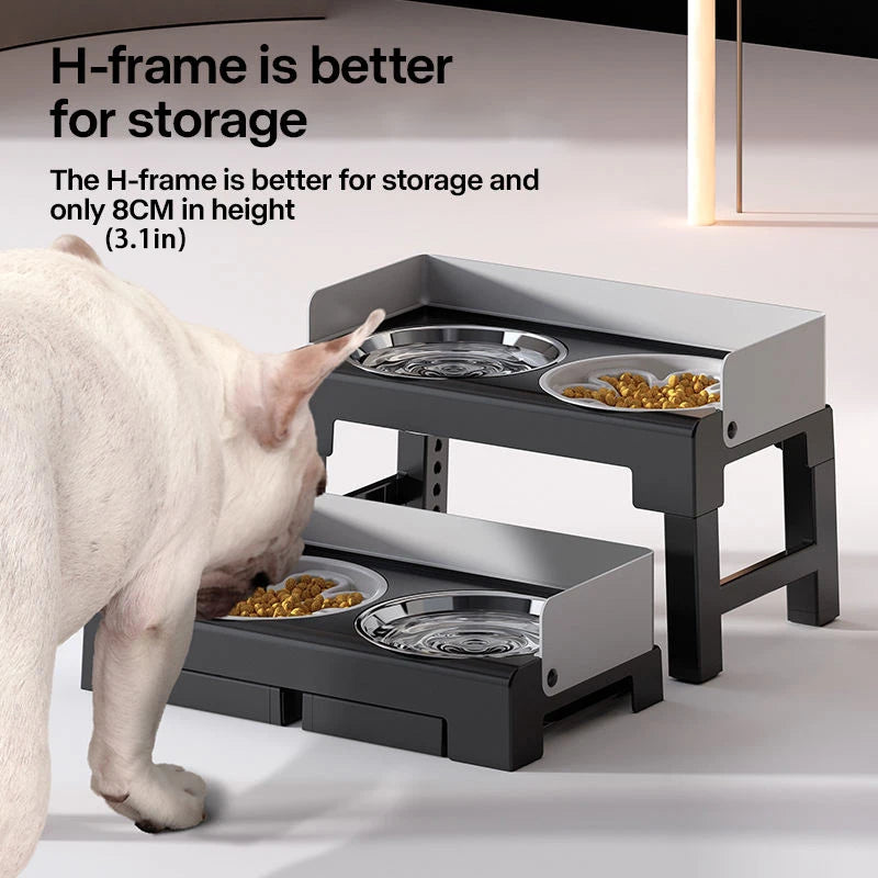 Collapsible Elevated, Adjustable Stainless Dog Bowls.