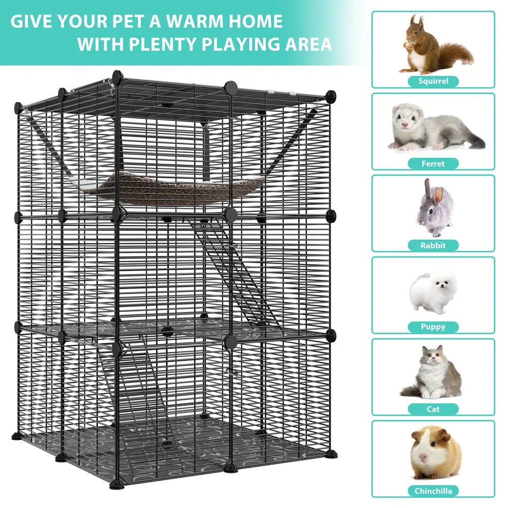 3-Tiers Cat Cage Enclosure w/ Hammock
