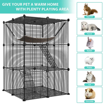 3-Tiers Cat Cage Enclosure w/ Hammock
