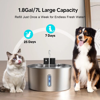 1.8 Gallon Stainless Steel Wireless Rechargeable Water Fountain