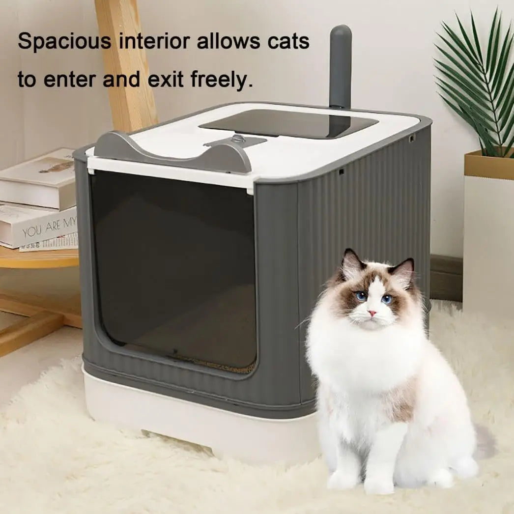 Fully Enclosed Cat Litter Box, Front-Entry Top-Exit.