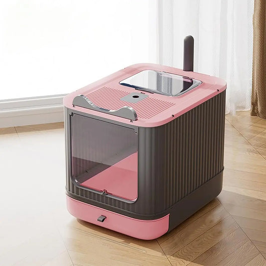 Fully Enclosed Cat Litter Box, Front-Entry Top-Exit.