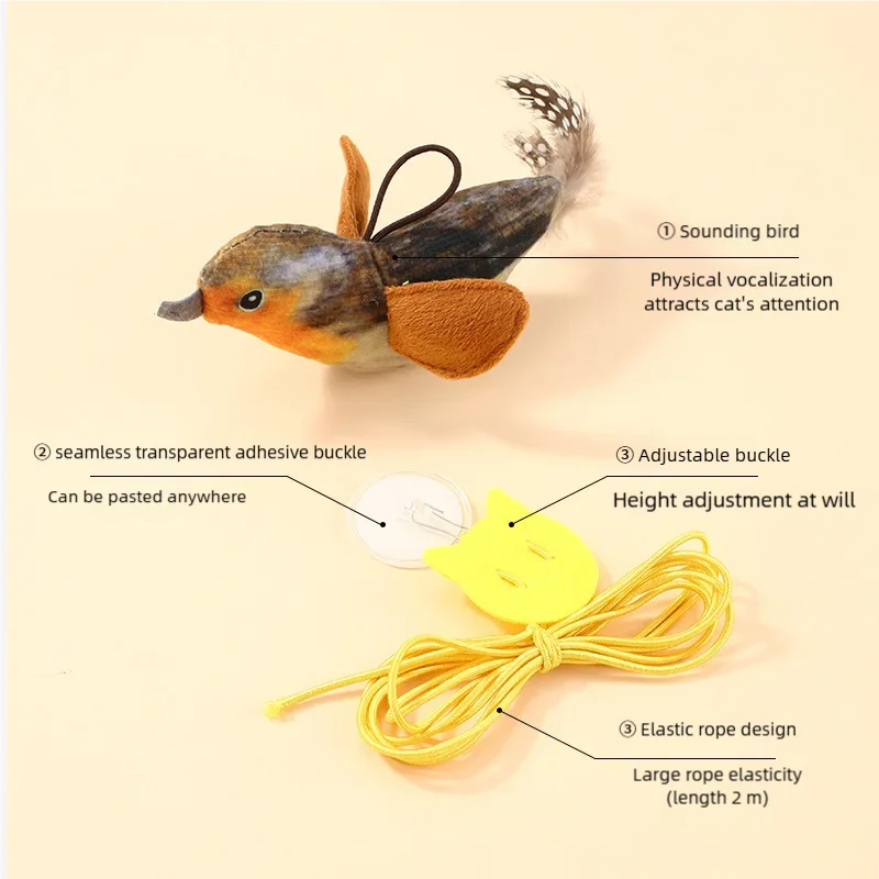 Sound Sensing, Interactive,  Cat-Toy Bird With Catnip,