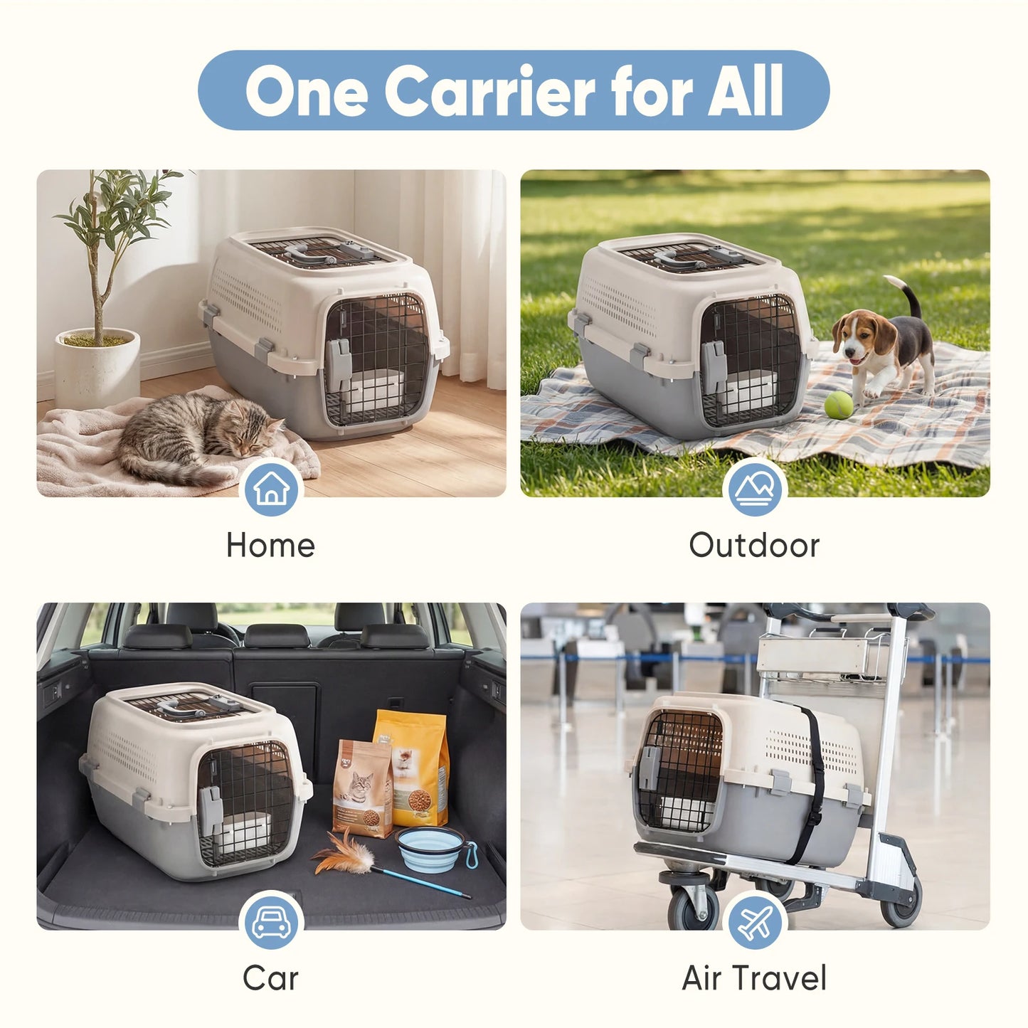 23Inch Pet Carrier for Small Dogs & Cats  Front Top Load Wire Door Food Bowl Travel Crate with Enhanced Security Latchesfor