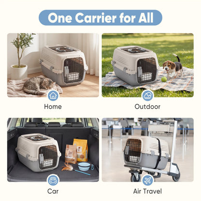23Inch Pet Carrier for Small Dogs & Cats  Front Top Load Wire Door Food Bowl Travel Crate with Enhanced Security Latchesfor