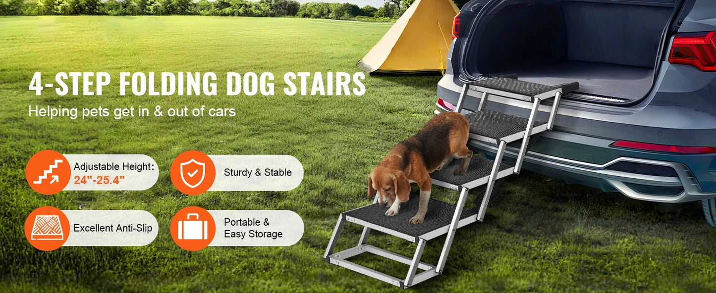 Dog Stair For Cars 17" x 31" Folding, Lightweight Aluminum 150 Lbs. Limit