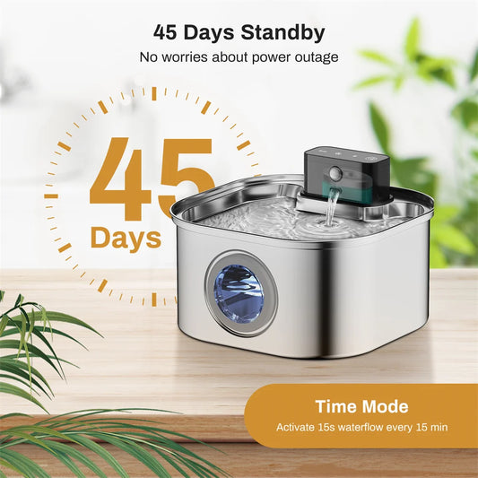 Water Fountain, 3Liter, 5V Rechargeable, Automatic, Stainless-Steel,