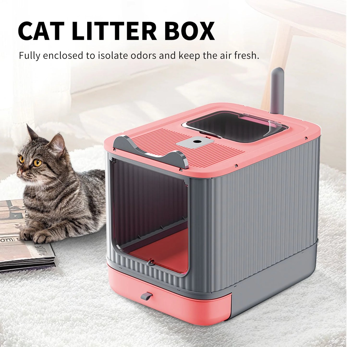 Fully Enclosed Cat Litter Box, Front-Entry Top-Exit.
