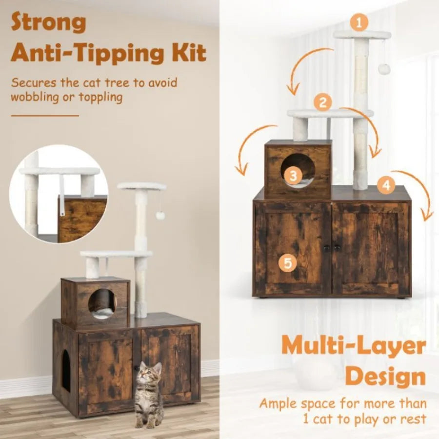 Cat Tree/Condo with Litter Box Enclosure
