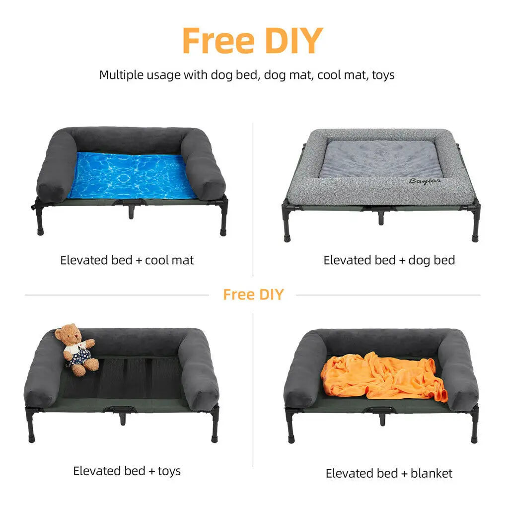 Elevated Bed for Dogs and Cats With Detachable Plush Bolster Cooling  Summer L XL 2XL