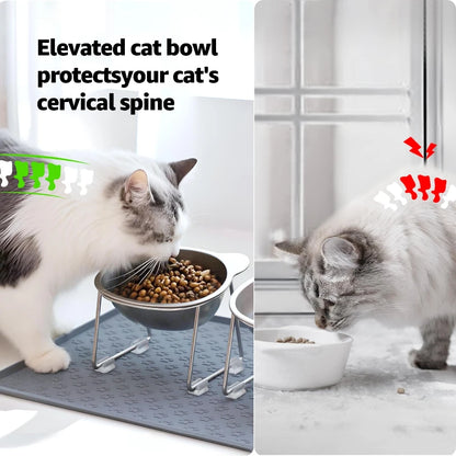 ‌304-Stainless Steel Raised Cat Bowl with 15° Elevated Design.