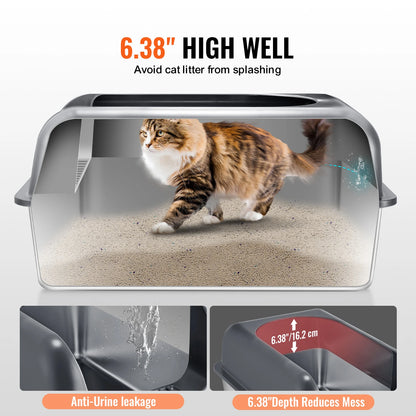 Cat Litter Box, 6" Deep, Extra Large Stainless Steel Cat Litter Box