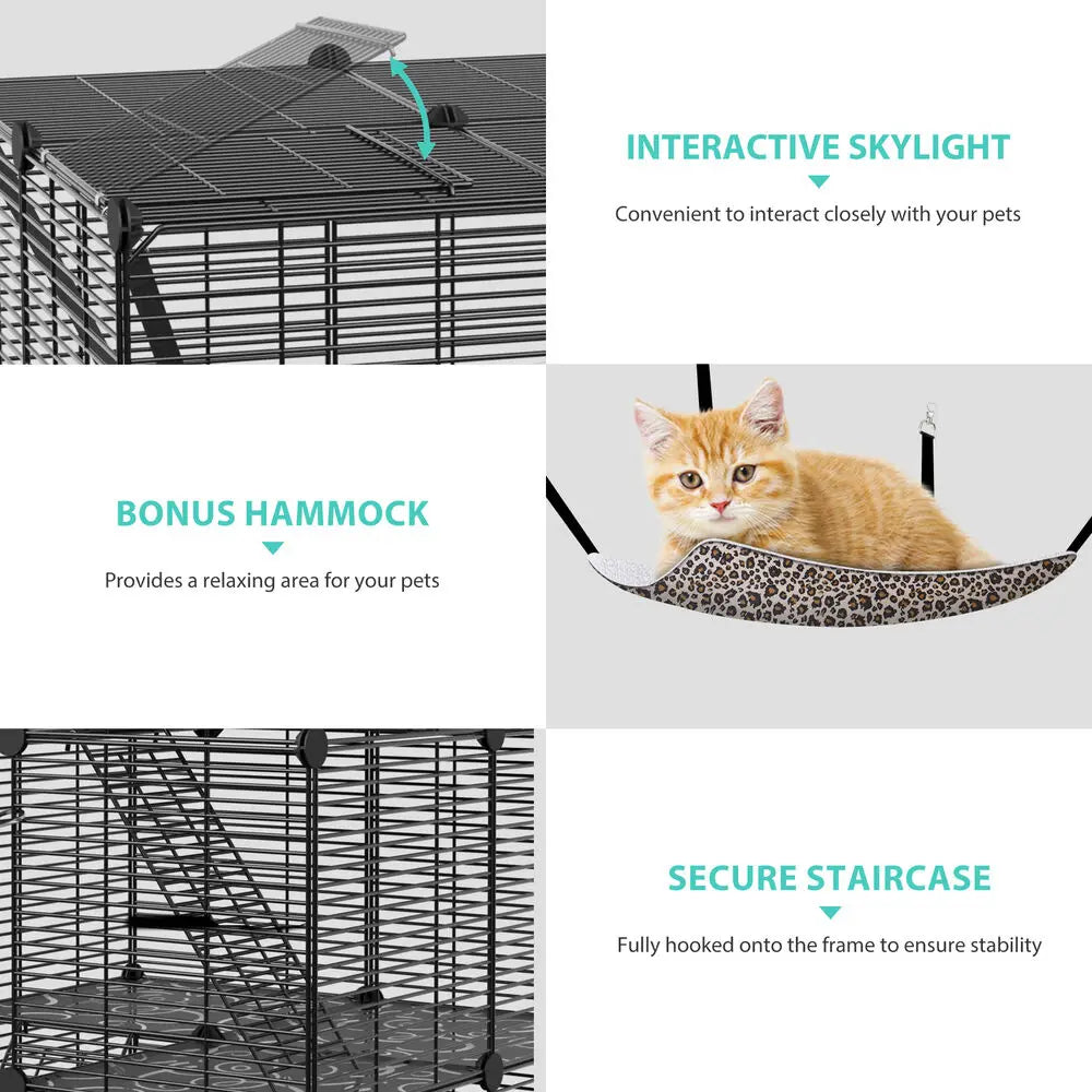3-Tiers Cat Cage Enclosure w/ Hammock