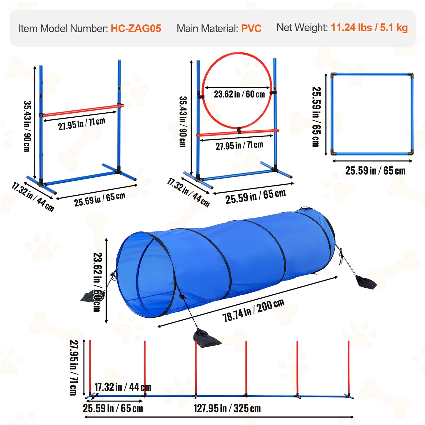 Dog Agility Training Equipment 5PCS Set With Bag