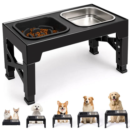 2-in-1, Adjustable Height, Foldable, Slow Feeder Dog Bowls, Non-Slip.