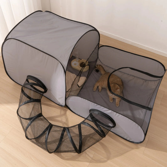 Foldable, Square, 2 Room Cat Play Tunnel.