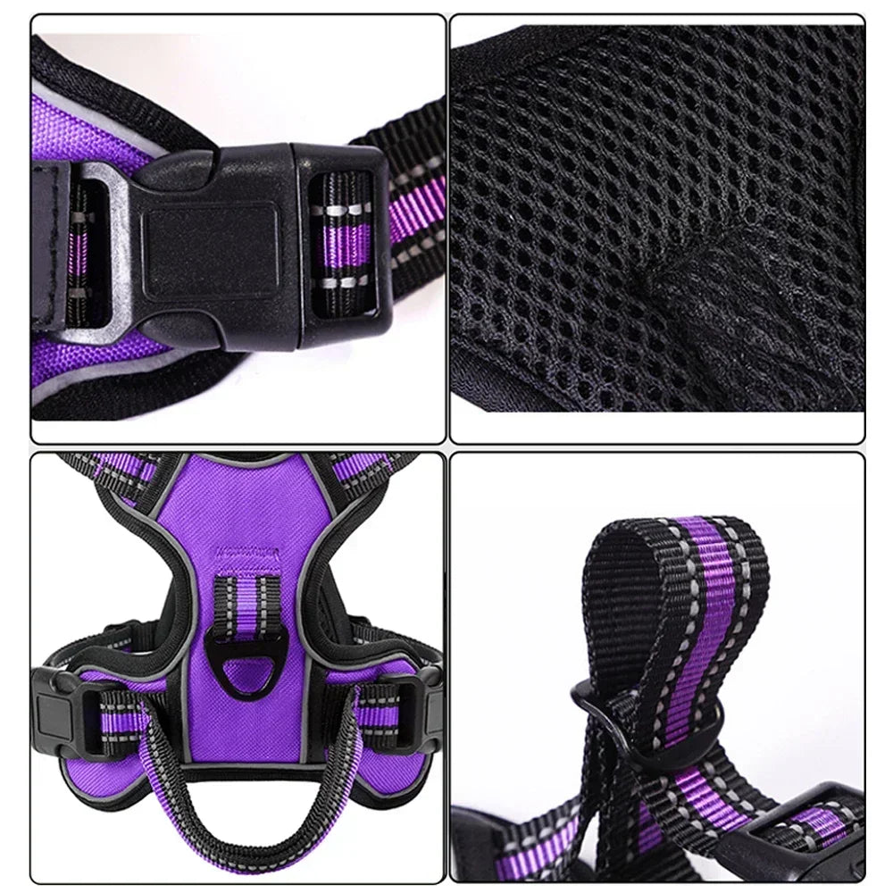 Adjustable, Reflective, Nylon Dog Harness Vest.