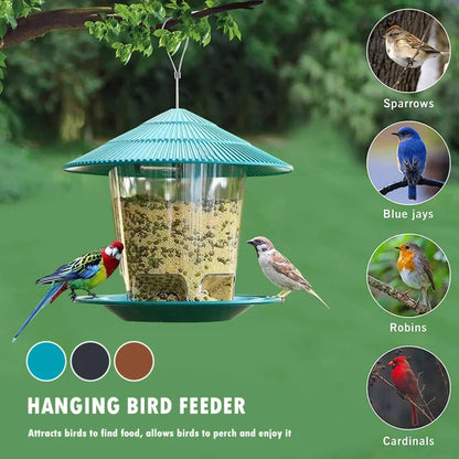 Outdoor, Bird Feeder holds over 2.5 pounds of seeds.