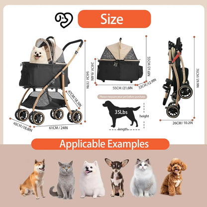 Well-Built, Lightweight Foldable Pet Stroller With Canopy