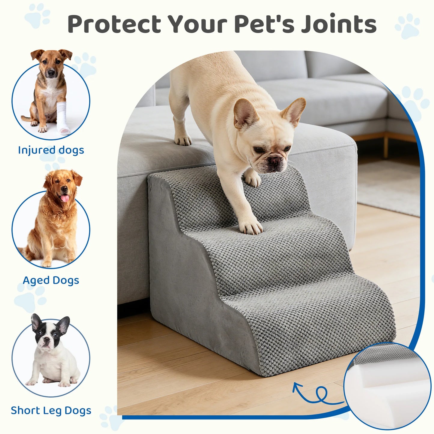 3-Step High-Density Foam Stairs-Indoor Ramp For Small Dogs