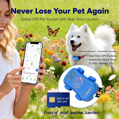 GPS Pet Tracker For Dogs Cats With Unlimited Tracking And Built-in Sim0-- Subscription Required