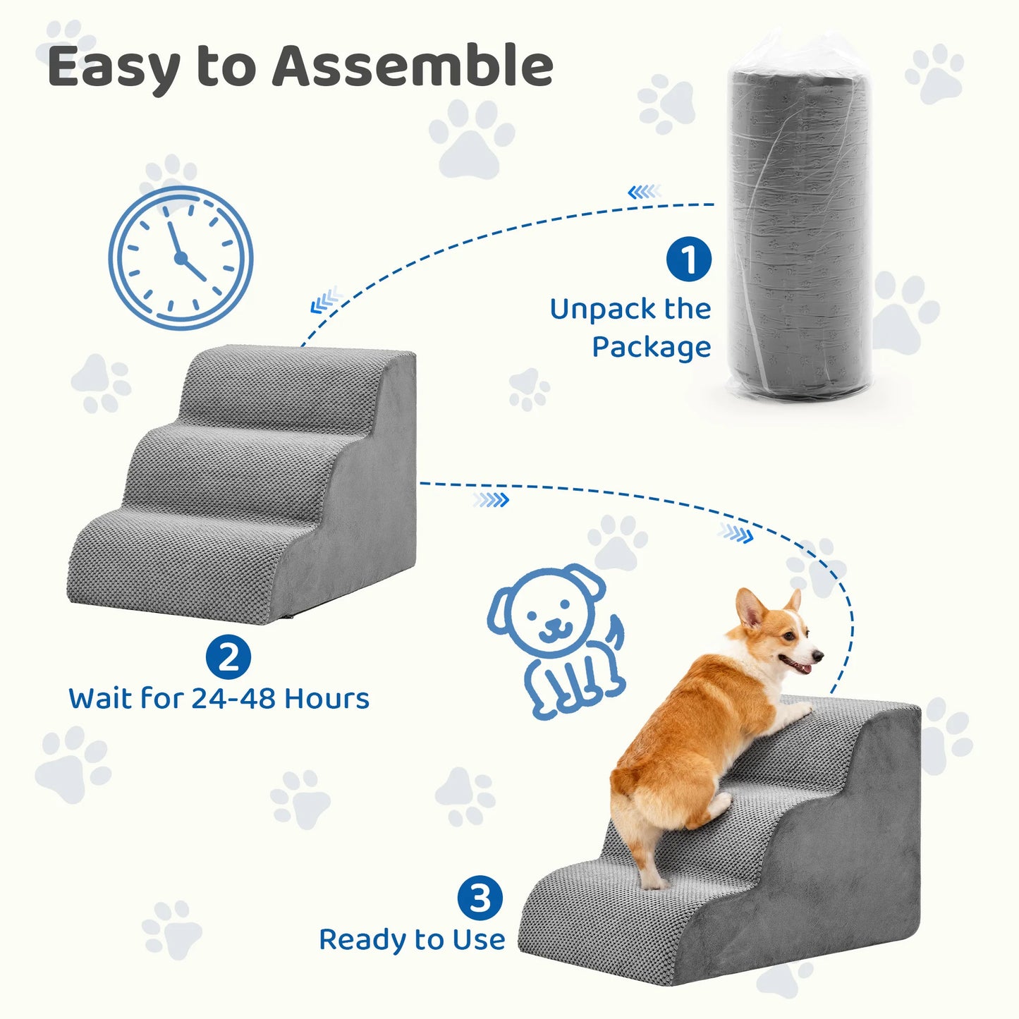 3-Step High-Density Foam Stairs-Indoor Ramp For Small Dogs
