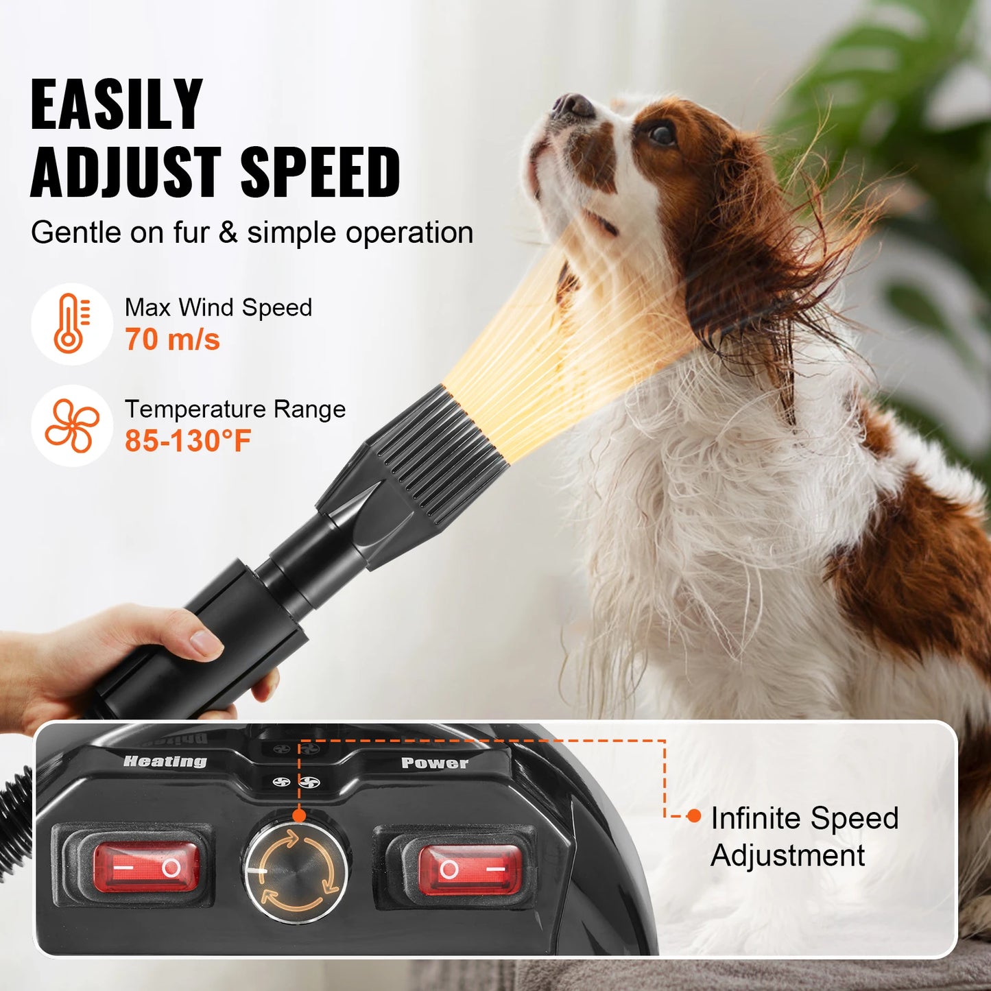 2000W/2.7HP Dog Blow Dryer Adjustable Speed  & Temperature