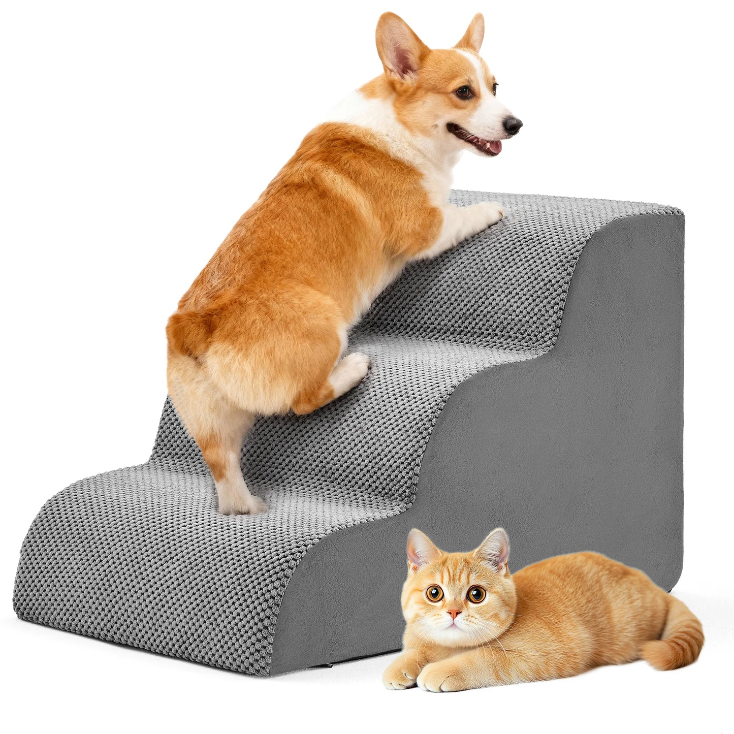 3-Step High-Density Foam Stairs-Indoor Ramp For Small Dogs