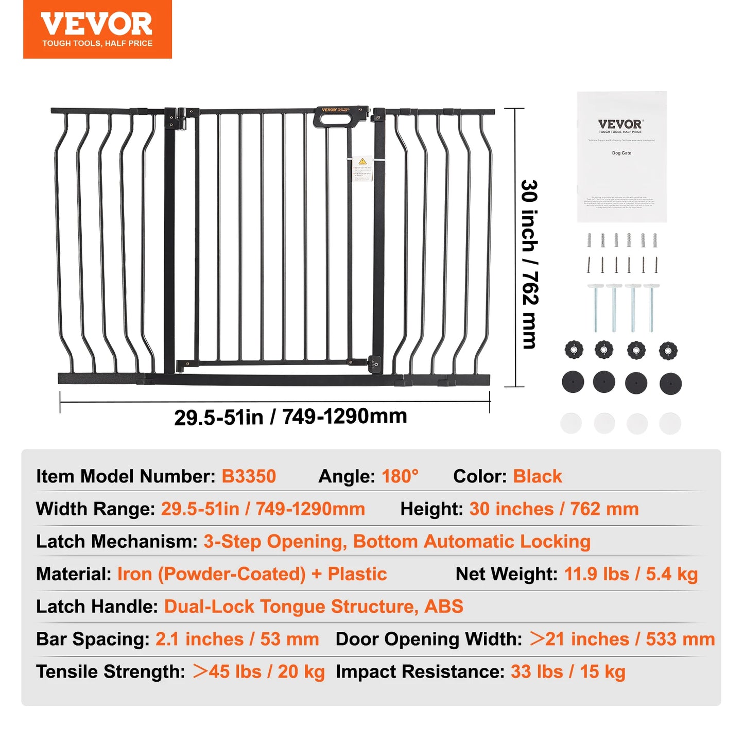 Security Gate 28/30/36 Inches High, With Easy Step-Through