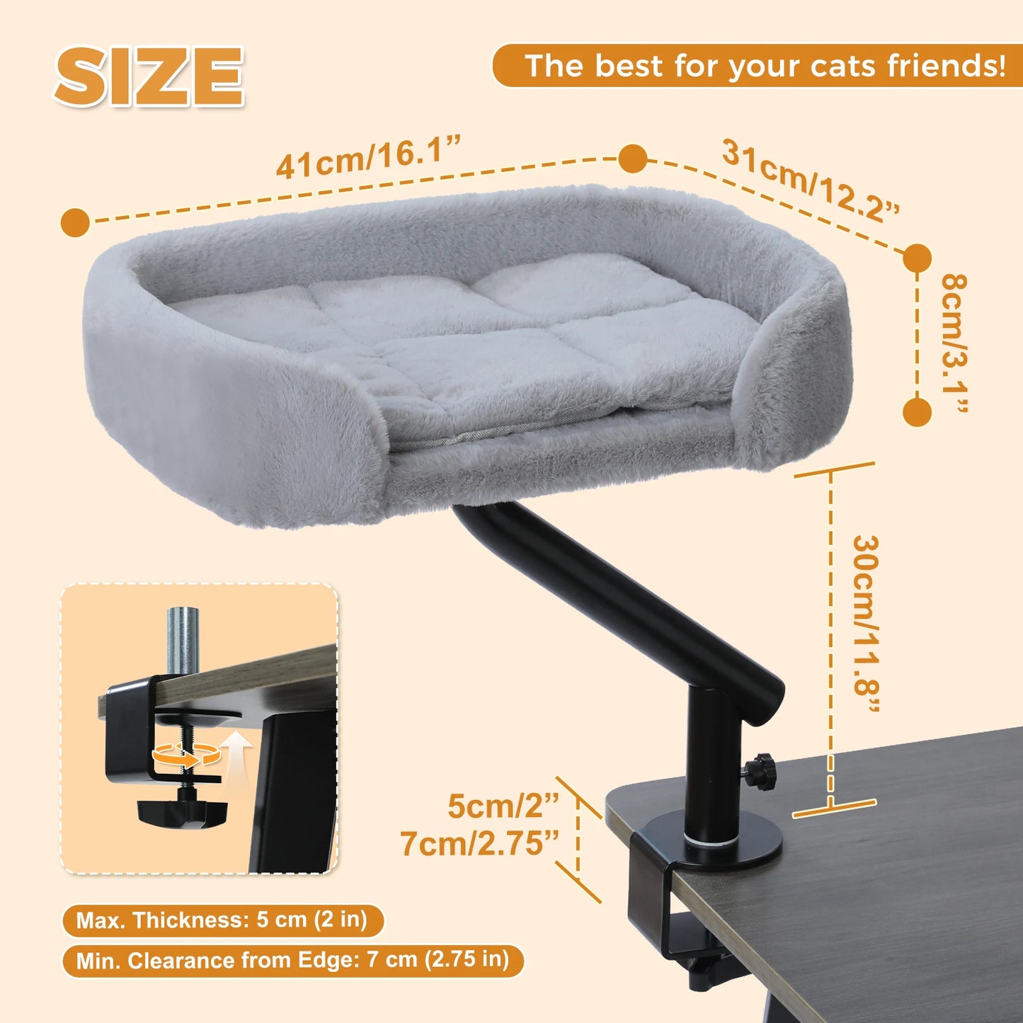 Elevated Cat Bed-- Desk or Table Mount, 360-degree Rotation.