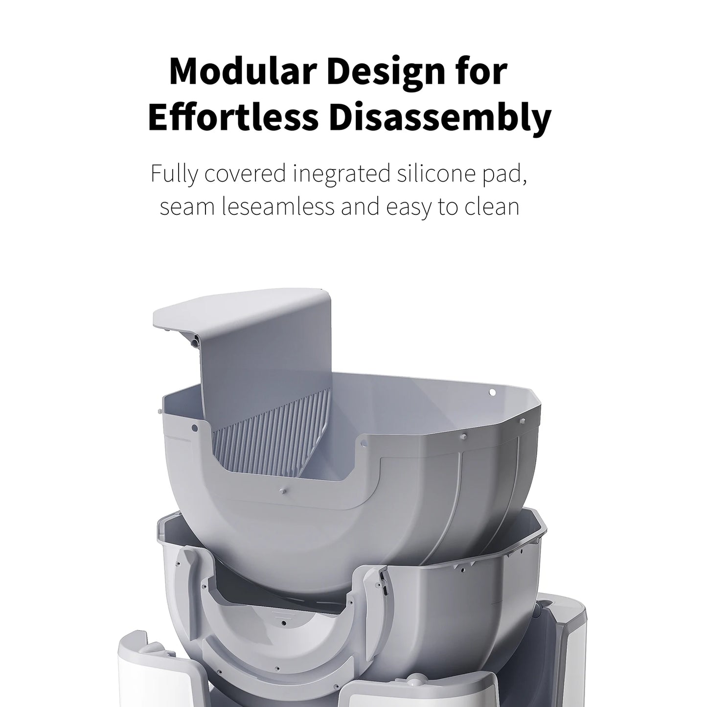 Automatic, Self-Cleaning, Open-Top Litter Box with Odor Control.