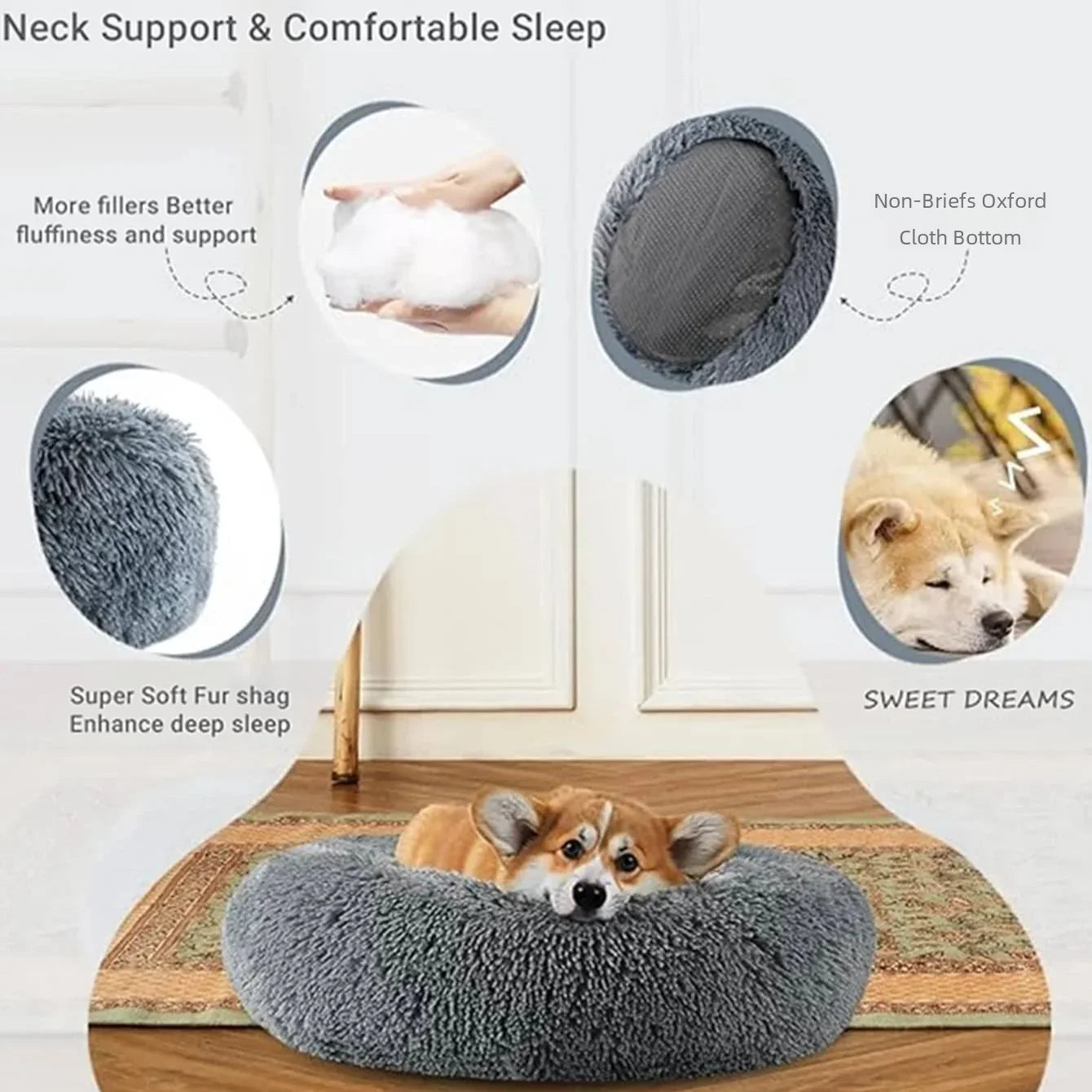 Round, Cozy Pet Bed For Warm Sleeping