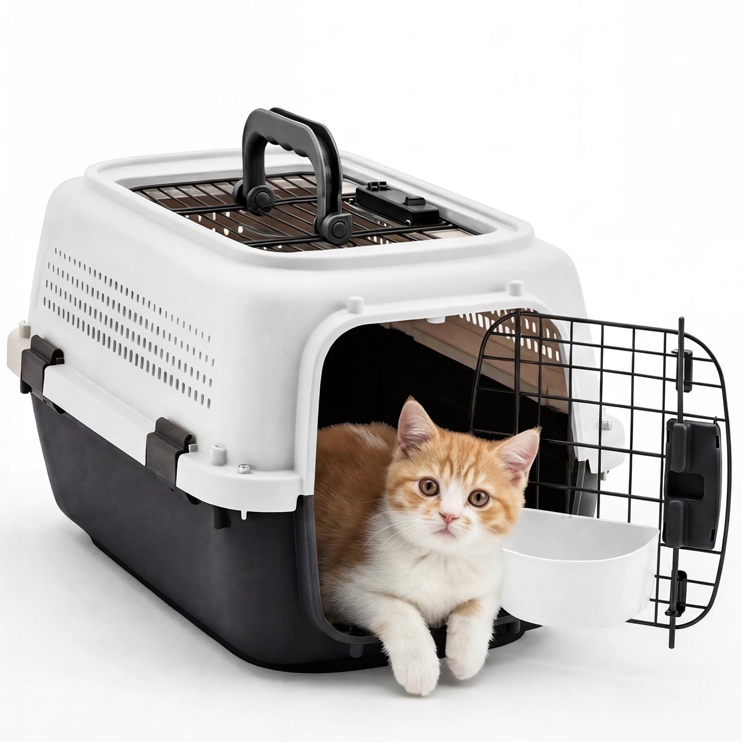 23Inch Pet Carrier for Small Dogs & Cats  Front Top Load Wire Door Food Bowl Travel Crate with Enhanced Security Latchesfor