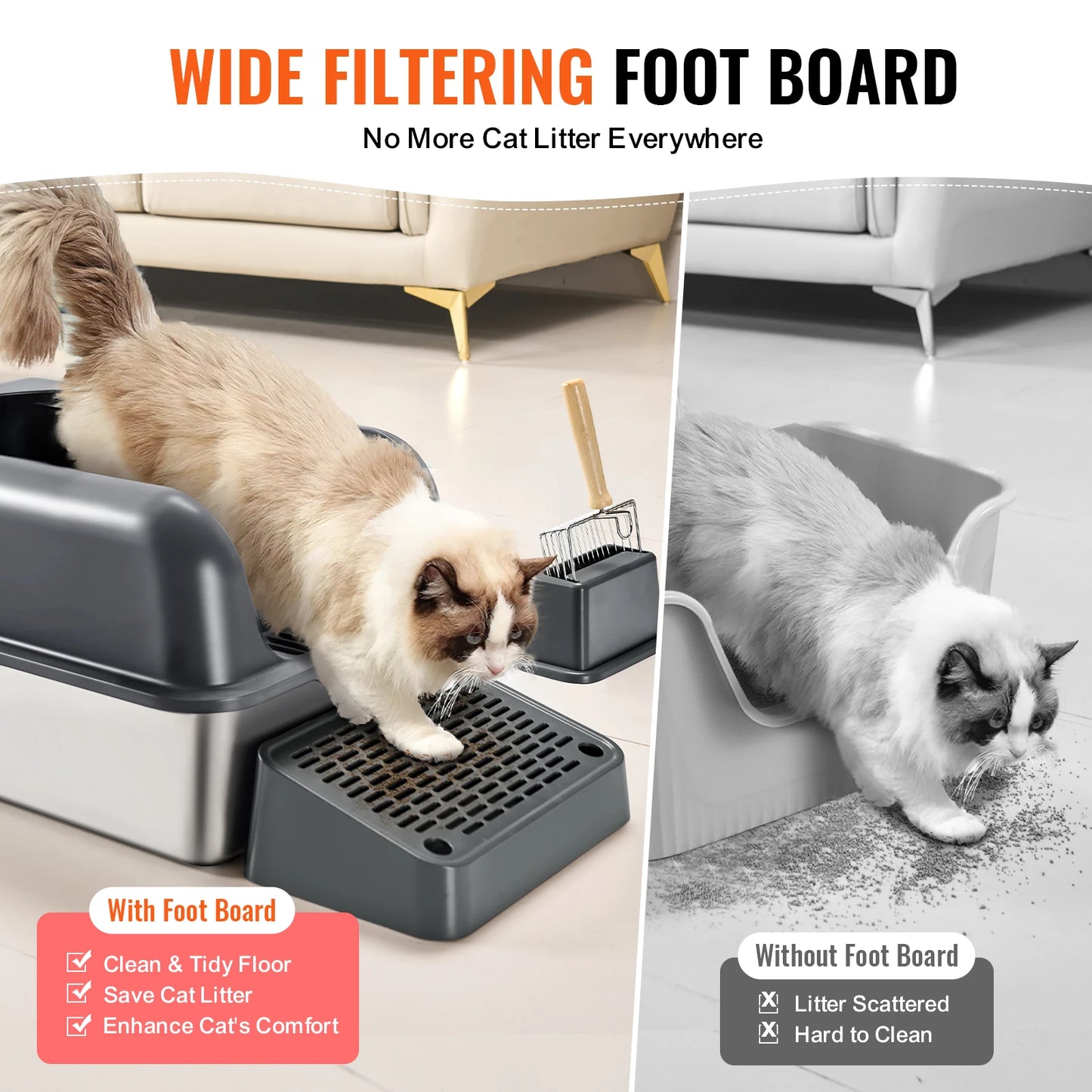 Cat Litter Box, 6" Deep, Extra Large Stainless Steel Cat Litter Box