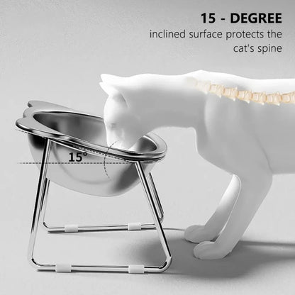 ‌304-Stainless Steel Raised Cat Bowl with 15° Elevated Design.