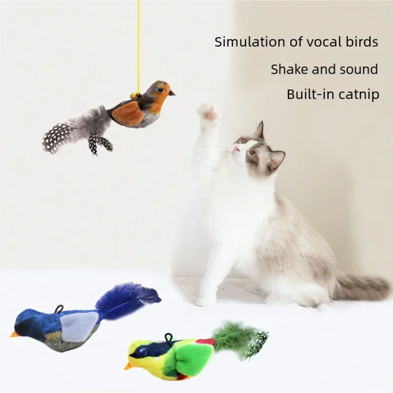 Sound Sensing, Interactive,  Cat-Toy Bird With Catnip,