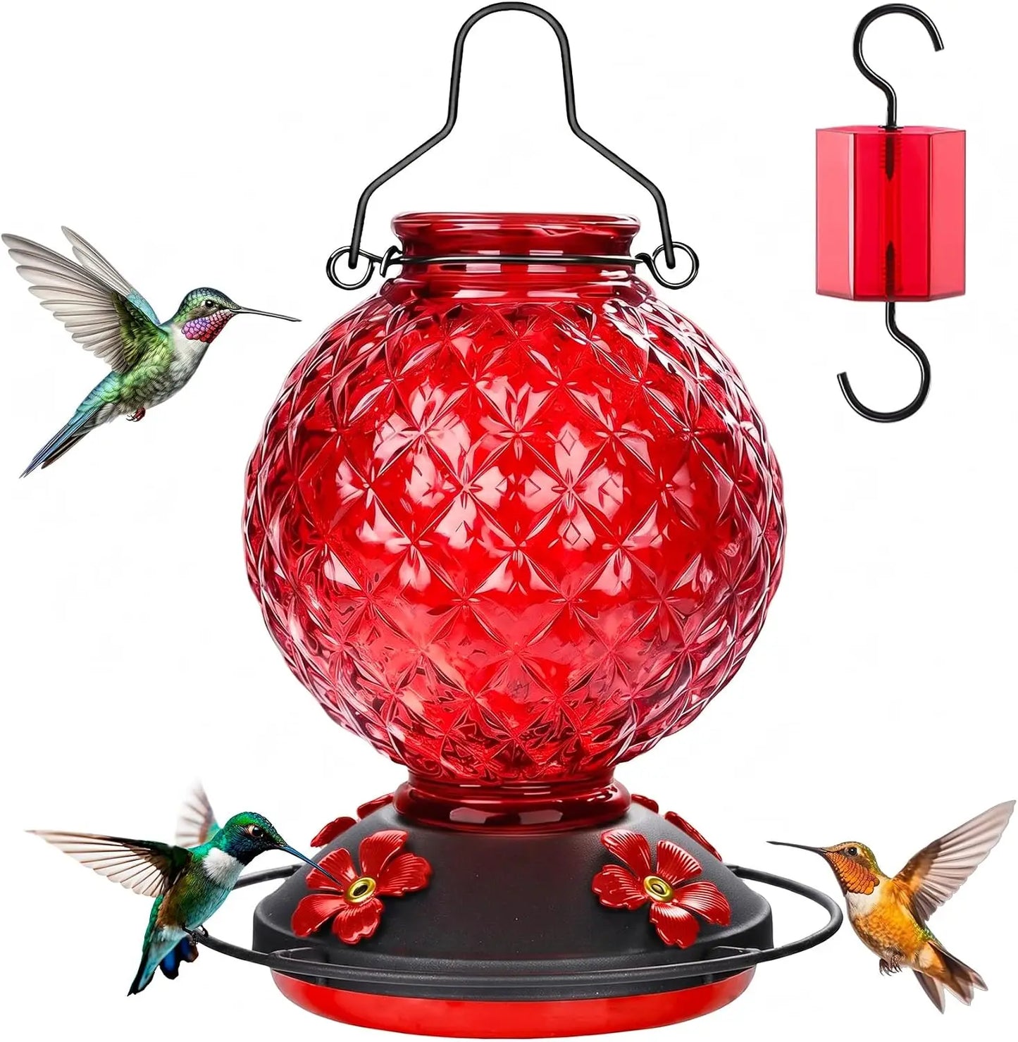 Hummingbird Feeder for Outdoors, 25 OZ Glass, Leak Proof.