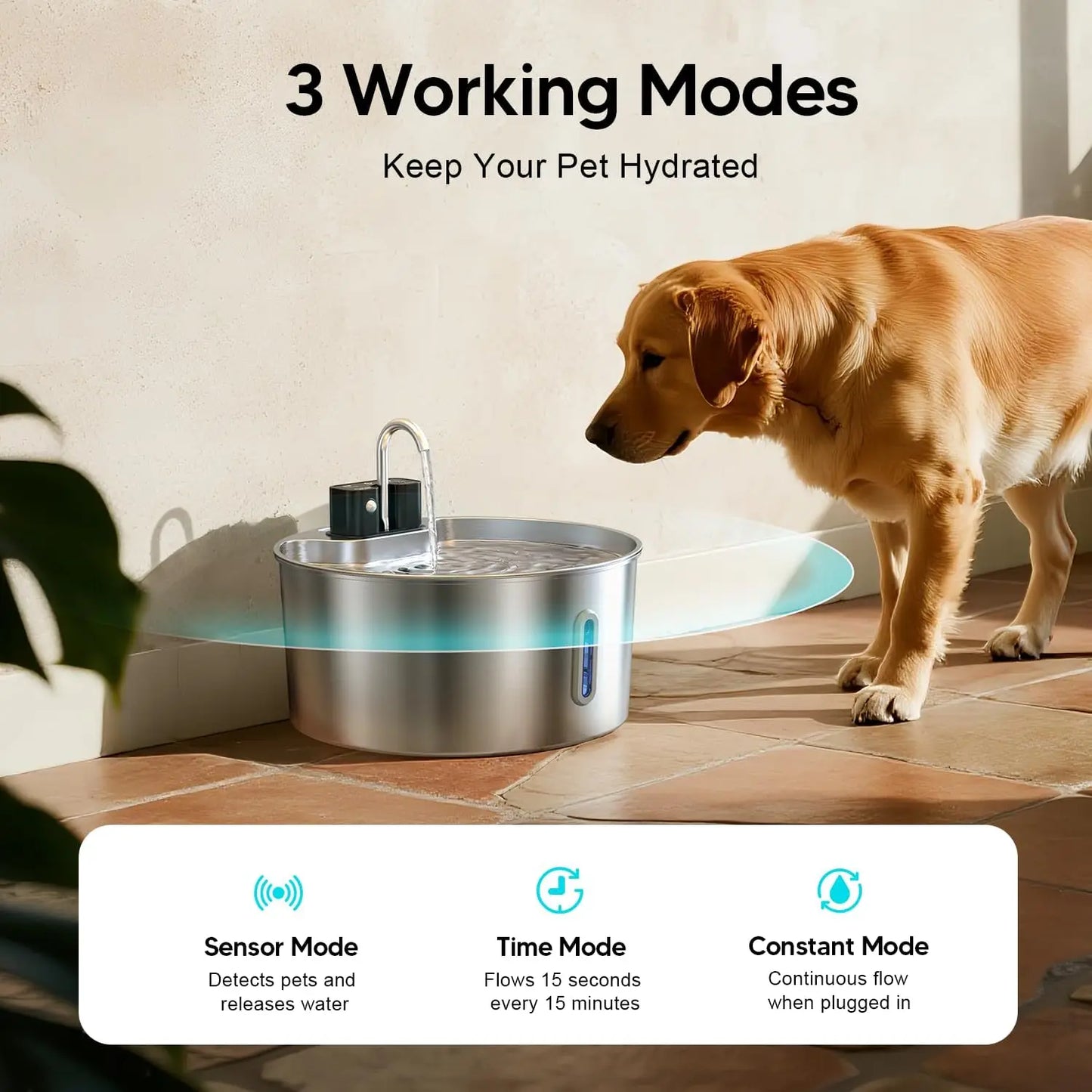 1.8 Gallon Stainless Steel Wireless Rechargeable Water Fountain
