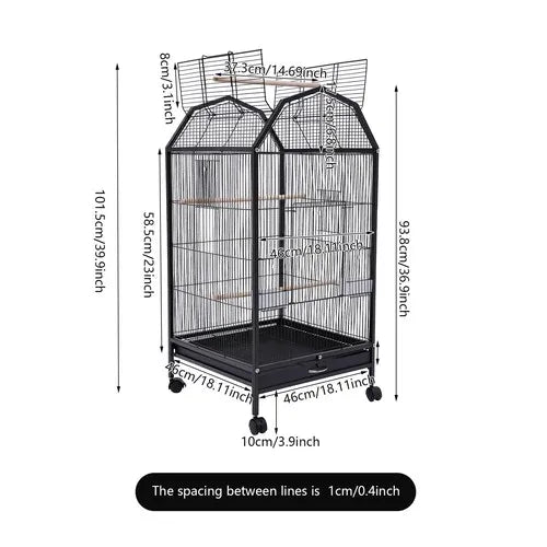 40-Inch Wrought-Iron Bird Cage with Rolling Stand,