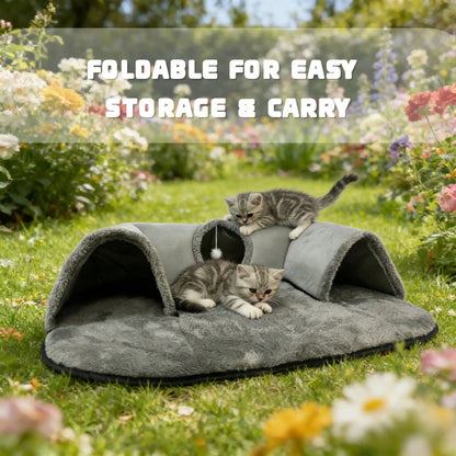 2 In 1 Cat Tunnel Bed With Soft Plush Cushion