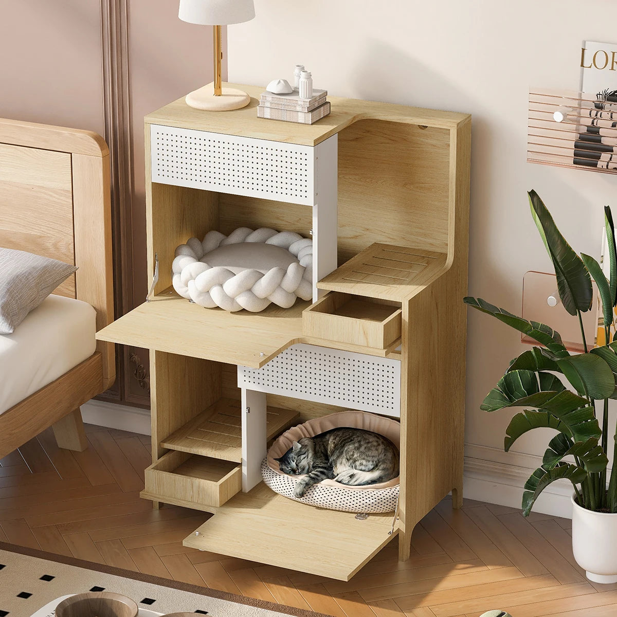 Cat Villa, Wooden Cat Litter Box Enclosure.